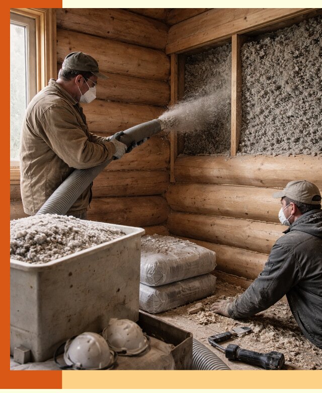 Утепление дома из бруса эковатой в Элисте