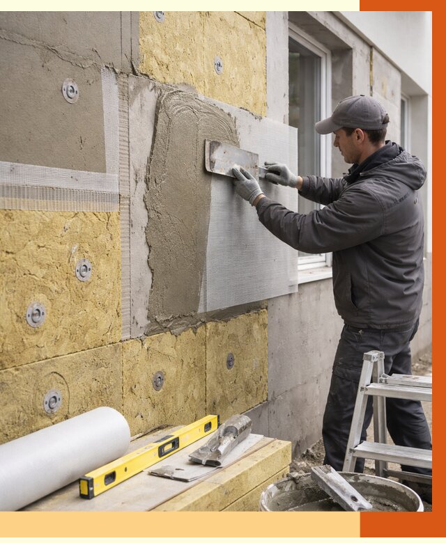 Утепление фасада под штукатурку в Элисте от 4350 руб/м2 — монтаж пенопластом и минватой | ТепломастерЭлс