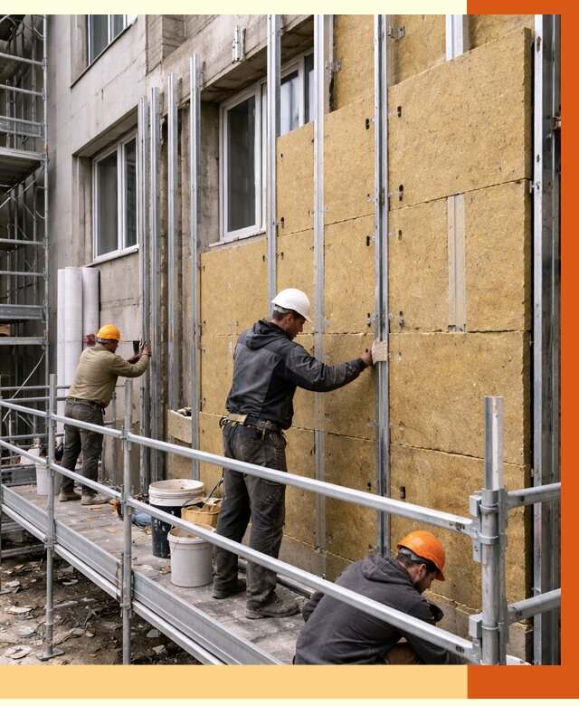 Утепление вентилируемого фасада в Элисте от 5799 руб/м2 — монтаж и утепление вентфасад | ТепломастерЭлс