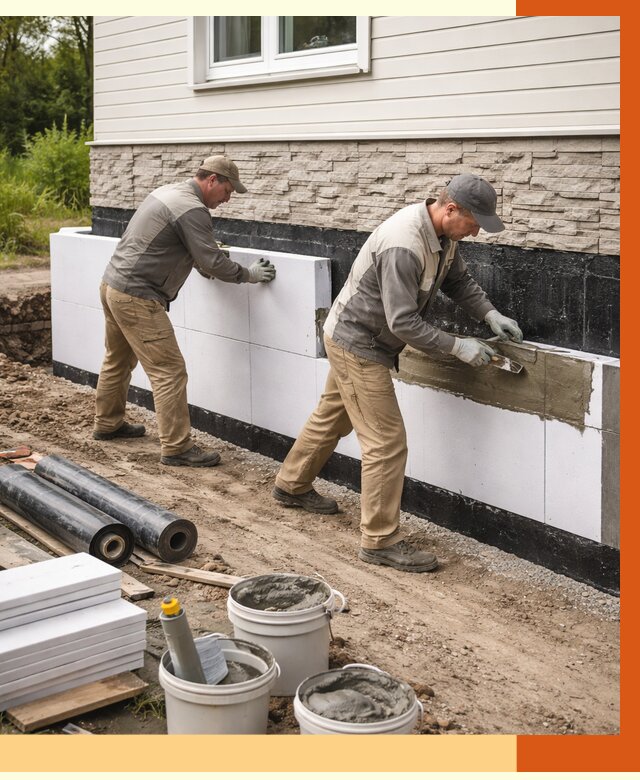 Утепление фундамента снаружи в Элисте от 4350 руб. за м² | ТепломастерЭлс