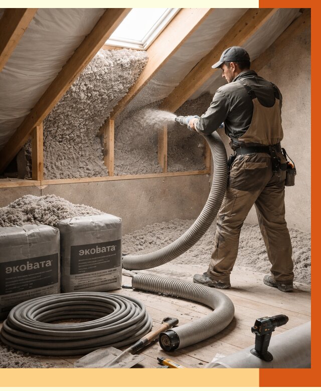 Утепление мансарды эковатой в Элисте от 2278 руб/м2 — монтаж, задувка, цена | ТепломастерЭлс