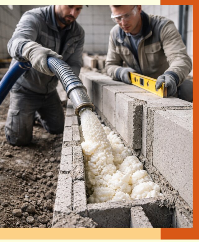 Заполнение колодцевой кладки ППУ в Элисте от 4350 руб. за м2 | ТепломастерЭлс