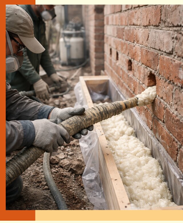 Заливка ППУ в пустоты кирпичной стены в Элисте