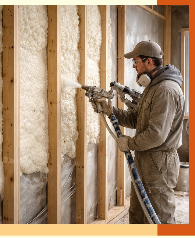 Утепление каркасной стены ППУ в Элисте от 4401 руб./м2 под ключ | ТепломастерЭлс