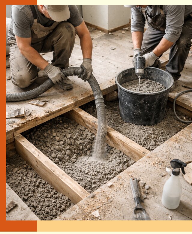 Заполнение пустот пола в Элисте полиуретаном и пенополистиролом