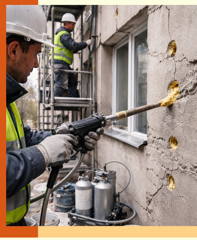 Заполнение пустот в фасаде и утепление стен в Элисте