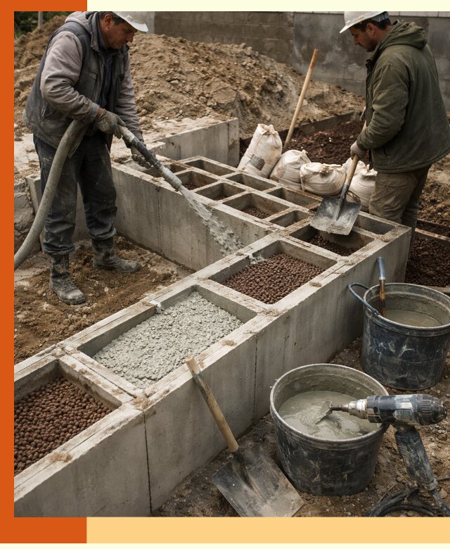Заполнение полостей фундамента в Элисте герметичным утеплением и повышением прочности